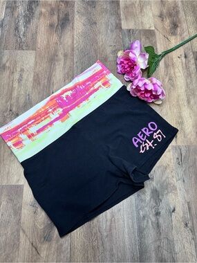 Y2K Aero 87 Black Bike Shorts with Colorblock Neon Waistband